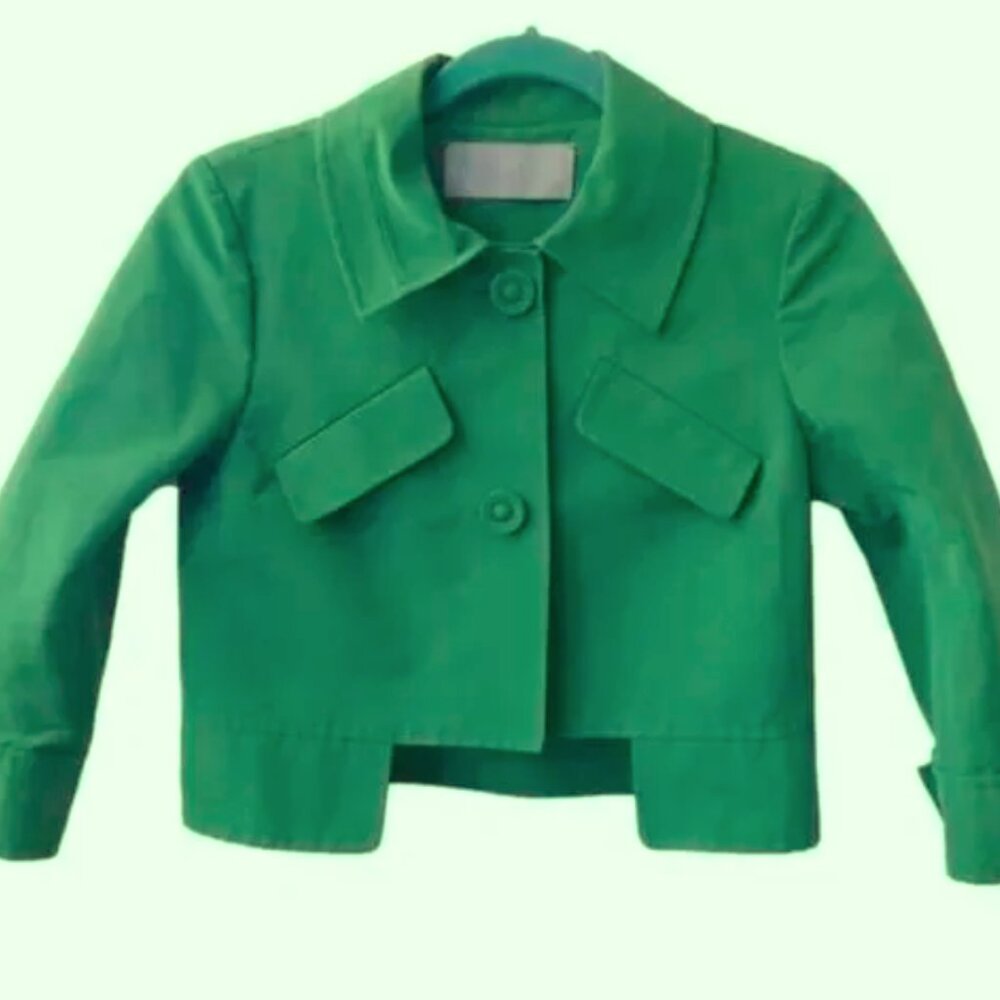 Vera Wang Lavender Label Green Cropped swifty Blazer Size 2